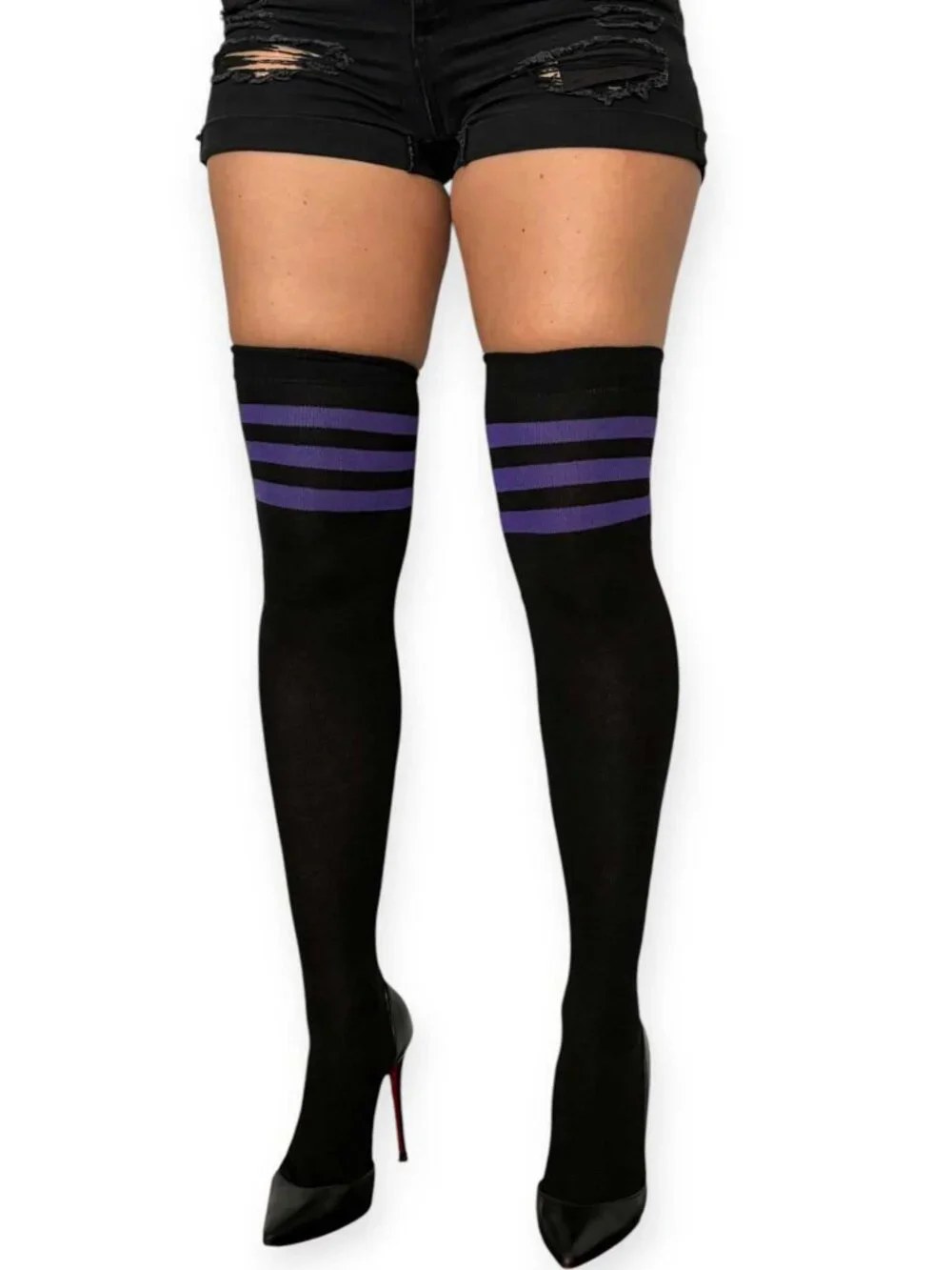Black and Purple Over the Knee Socks for Women